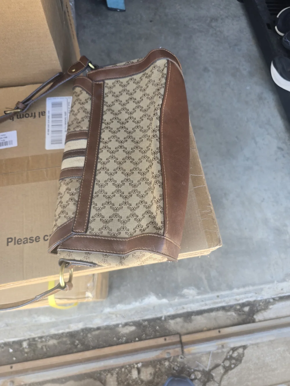 Rosetti Brown Patterned Canvas & Leather Messenger Bag